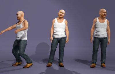 光头背心农民虚拟人 写实乡村男性 搞笑数字人跳舞