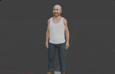 光头背心农民虚拟人 写实乡村男性 搞笑数字人跳舞