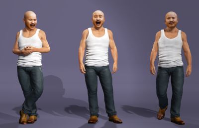 光头背心农民虚拟人 写实乡村男性 搞笑数字人跳舞