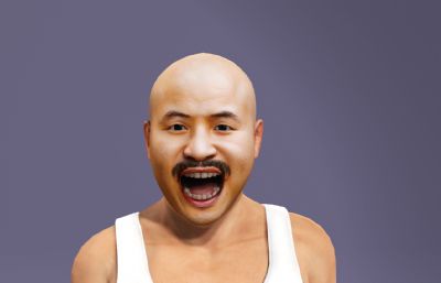 光头背心农民虚拟人 写实乡村男性 搞笑数字人跳舞