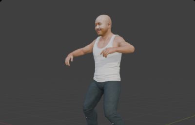 光头背心农民虚拟人 写实乡村男性 搞笑数字人跳舞