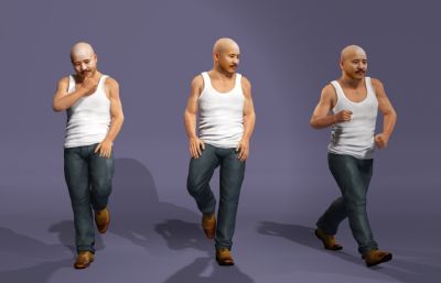 光头背心农民虚拟人 写实乡村男性 搞笑数字人跳舞