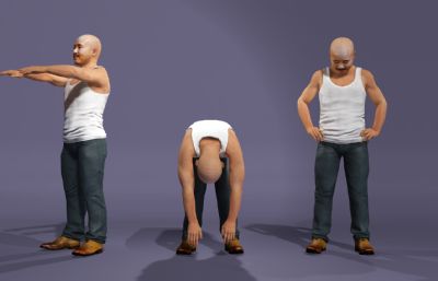 光头背心农民虚拟人 写实乡村男性 搞笑数字人跳舞