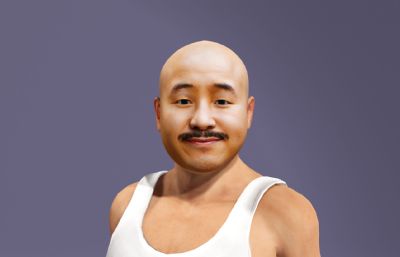 光头背心农民虚拟人 写实乡村男性 搞笑数字人跳舞