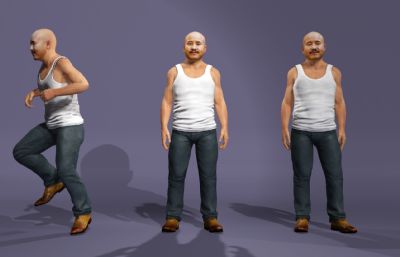 光头背心农民虚拟人 写实乡村男性 搞笑数字人跳舞