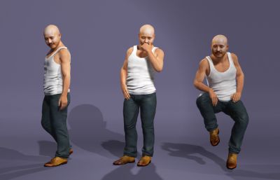 光头背心农民虚拟人 写实乡村男性 搞笑数字人跳舞