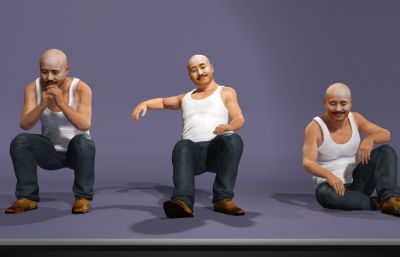 光头背心农民虚拟人 写实乡村男性 搞笑数字人跳舞