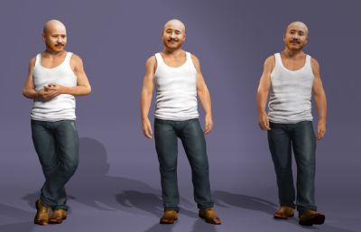 光头背心农民虚拟人 写实乡村男性 搞笑数字人跳舞