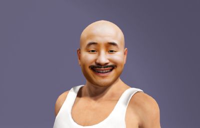 光头背心农民虚拟人 写实乡村男性 搞笑数字人跳舞