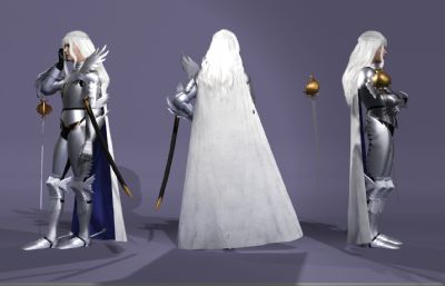 《剑风传奇》格里菲斯 中世纪骑士 白发美男子数字人带绑定