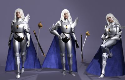 《剑风传奇》格里菲斯 中世纪骑士 白发美男子数字人带绑定