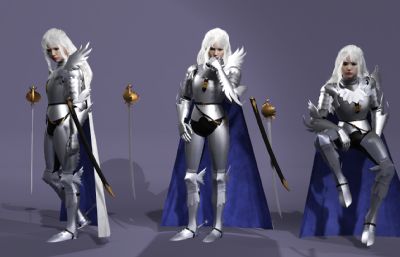 《剑风传奇》格里菲斯 中世纪骑士 白发美男子数字人带绑定