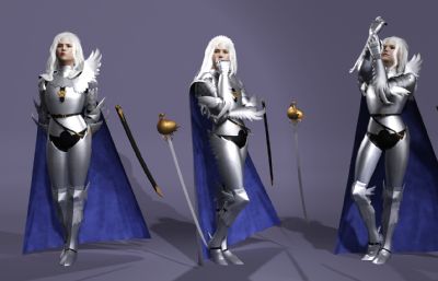 《剑风传奇》格里菲斯 中世纪骑士 白发美男子数字人带绑定