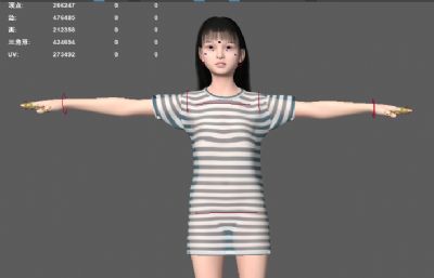 女孩夏装模型 长T恤休闲服 漂亮女孩