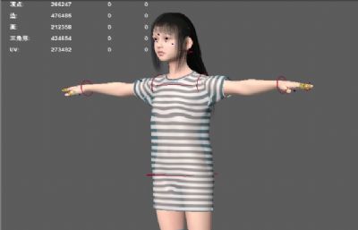 女孩夏装模型 长T恤休闲服 漂亮女孩