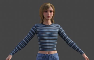 年轻美女 长袖牛仔小姐姐