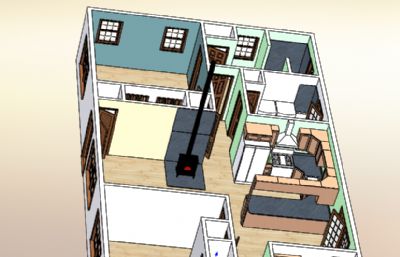 三室一厅两卫模型