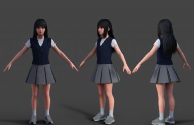 写实女中学生 小女孩毛衣短裙背心毛衣