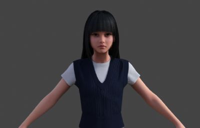 写实女中学生 小女孩毛衣短裙背心毛衣