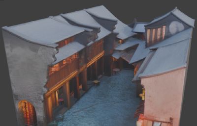 古代房屋街道glb模型