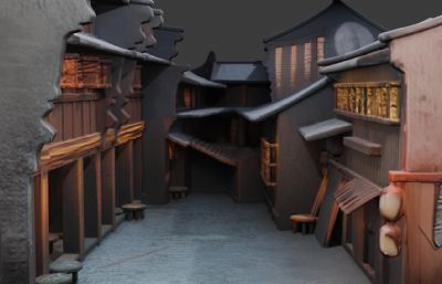 古代房屋街道glb模型