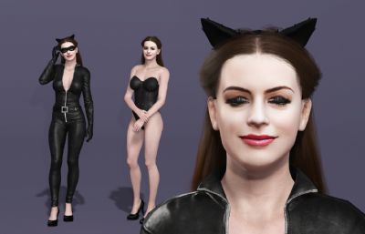 《蝙蝠侠3：黑暗骑士崛起》安妮海瑟薇版猫女走T台 次世代性感美女数字人 紧身衣搜查官