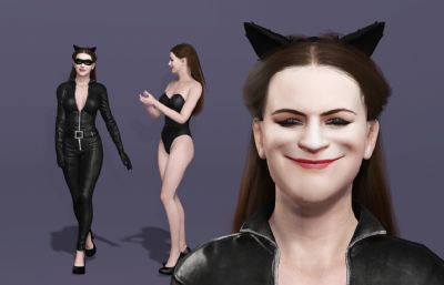 《蝙蝠侠3：黑暗骑士崛起》安妮海瑟薇版猫女走T台 次世代性感美女数字人 紧身衣搜查官