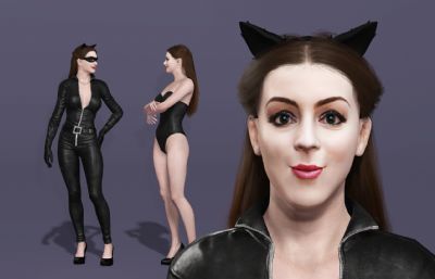 《蝙蝠侠3：黑暗骑士崛起》安妮海瑟薇版猫女走T台 次世代性感美女数字人 紧身衣搜查官