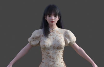 时尚碎花长裙女孩  城市路人 漂亮女人