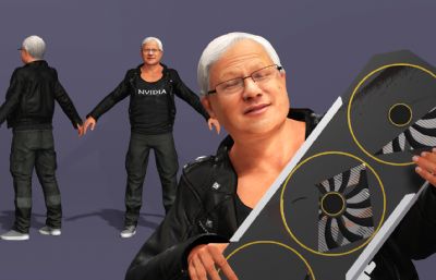 写实男性富豪数字人 显卡大佬 英伟达皮衣老黄