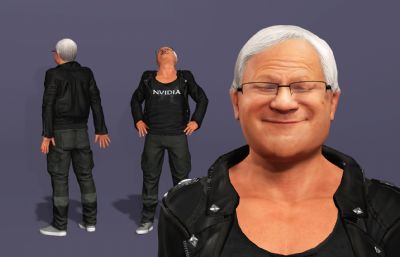 写实男性富豪数字人 显卡大佬 英伟达皮衣老黄