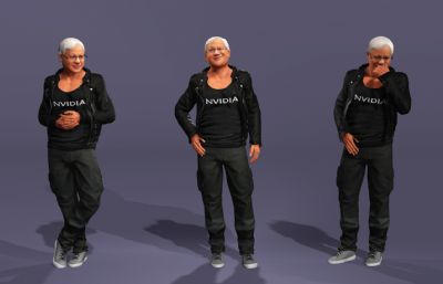 写实男性富豪数字人 显卡大佬 英伟达皮衣老黄