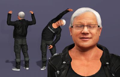 写实男性富豪数字人 显卡大佬 英伟达皮衣老黄