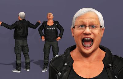 写实男性富豪数字人 显卡大佬 英伟达皮衣老黄
