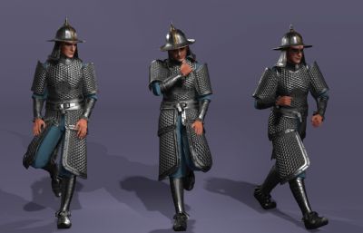 写实风格《三国演义》银盔银甲赵云3d模型,有一套持枪连招攻击,多格式