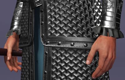 写实风格《三国演义》银盔银甲赵云3d模型,有一套持枪连招攻击,多格式