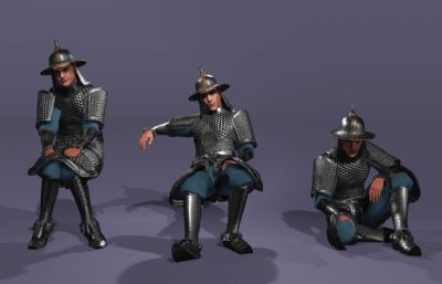 写实风格《三国演义》银盔银甲赵云3d模型,有一套持枪连招攻击,多格式