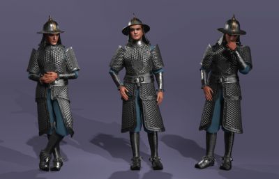 写实风格《三国演义》银盔银甲赵云3d模型,有一套持枪连招攻击,多格式