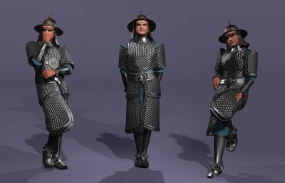 写实风格《三国演义》银盔银甲赵云3d模型,有一套持枪连招攻击,多格式