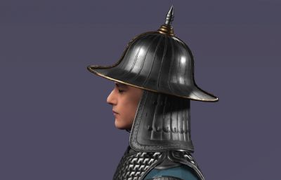 写实风格《三国演义》银盔银甲赵云3d模型,有一套持枪连招攻击,多格式