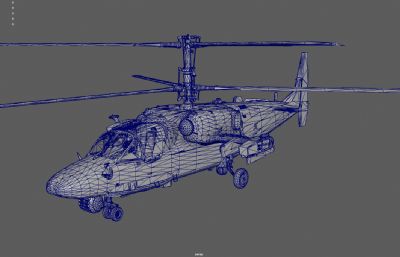 K52军用武装直升机 双旋翼直升机塌陷模型