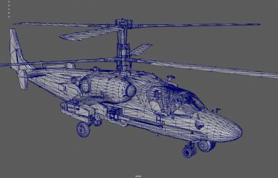 K52军用武装直升机 双旋翼直升机塌陷模型