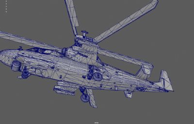 K52军用武装直升机 双旋翼直升机塌陷模型