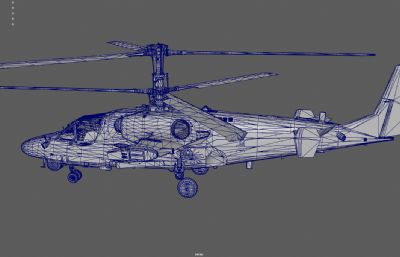 K52军用武装直升机 双旋翼直升机塌陷模型