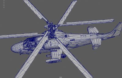 K52军用武装直升机 双旋翼直升机塌陷模型