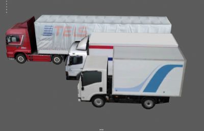 大卡车 厢式货车 集装箱货车塌陷模型