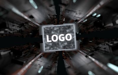 科技感LOGO芯片 隧道穿梭C4D动画赛博朋克 质感转场