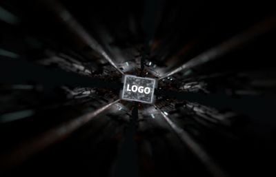 科技感LOGO芯片 隧道穿梭C4D动画赛博朋克 质感转场