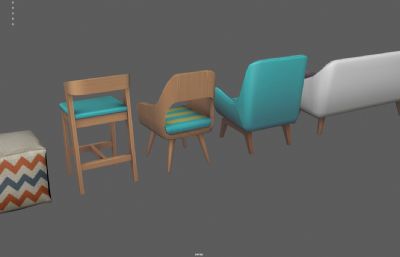 卡通沙发 各类椅子 高脚凳塌陷模型