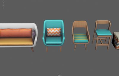 卡通沙发 各类椅子 高脚凳塌陷模型